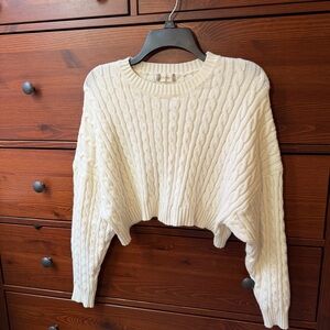 Altar'd State Off-White Cropped Cable Knit Sweater